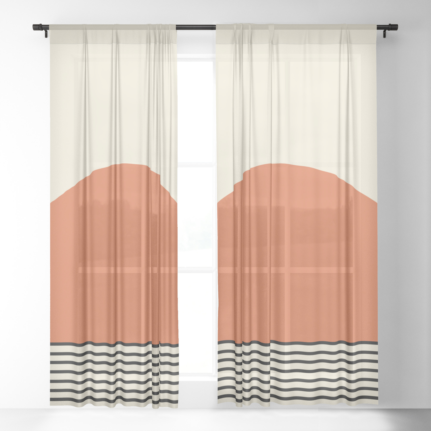 Sunrise Sunset Orange Black Sheer Curtain By Midcenturymodern Society6