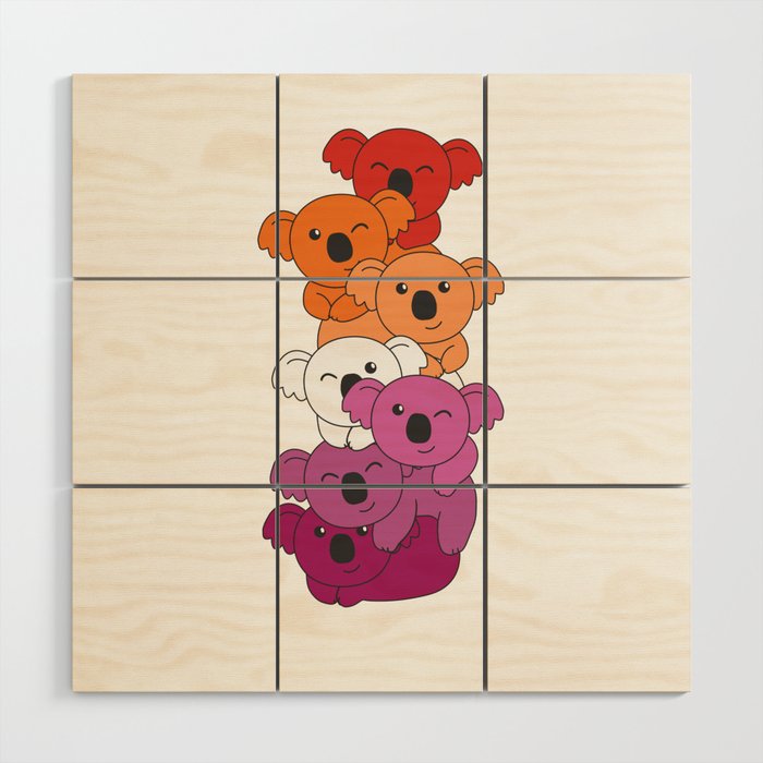 Lesbian Flag Pride Lgbtq Cute Koala Pile Wood Wall Art