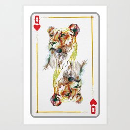 Lioness Head Queen of Hearts Playing Card Art Print
