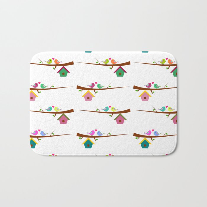 Birds on branches in spring Bath Mat