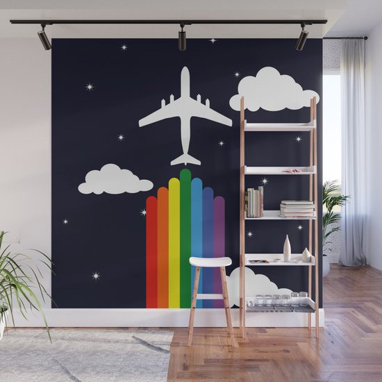 Rainbow airplane Wall Mural by society6comanastasia | Society6