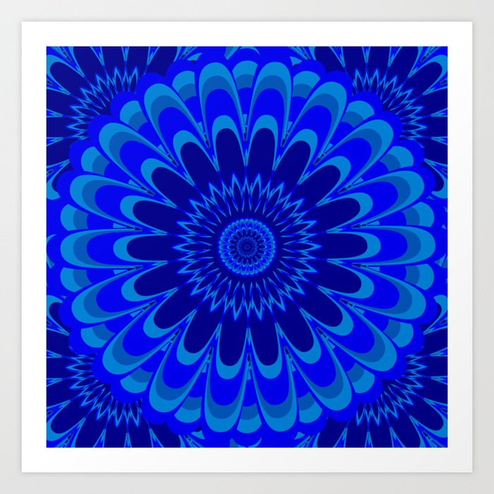 Summer Mandala Full Bloom Celebration in Vibrant Blue Art Print