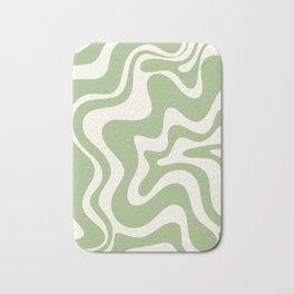 Retro Liquid Swirl Abstract Pattern in Light Sage Green and Cream Bath Mat