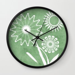 Minimalist Mint Green Floral Wall Clock