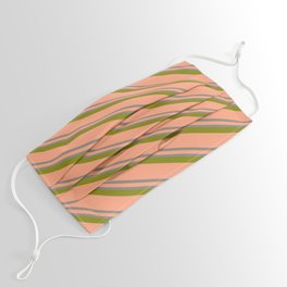 [ Thumbnail: Light Salmon, Grey & Green Colored Lined/Striped Pattern Face Mask ]