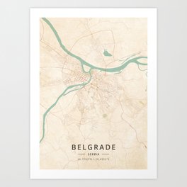 Belgrade, Serbia - Vintage Map Art Print