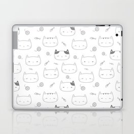 Grey Doodle Kitten Faces Pattern Laptop Skin