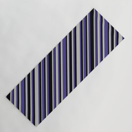 [ Thumbnail: Grey, Dark Slate Blue, and Black Colored Lined/Striped Pattern Yoga Mat ]