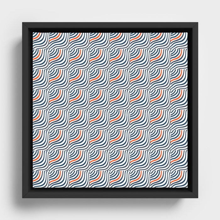 Striped Shells Navy Blue and Red Retro Abstract Modern Independence Day July 4th Preppy Pattern Framed Canvas