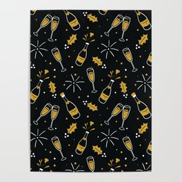 Christmas Pattern Golden Black Champagne Cheering Poster