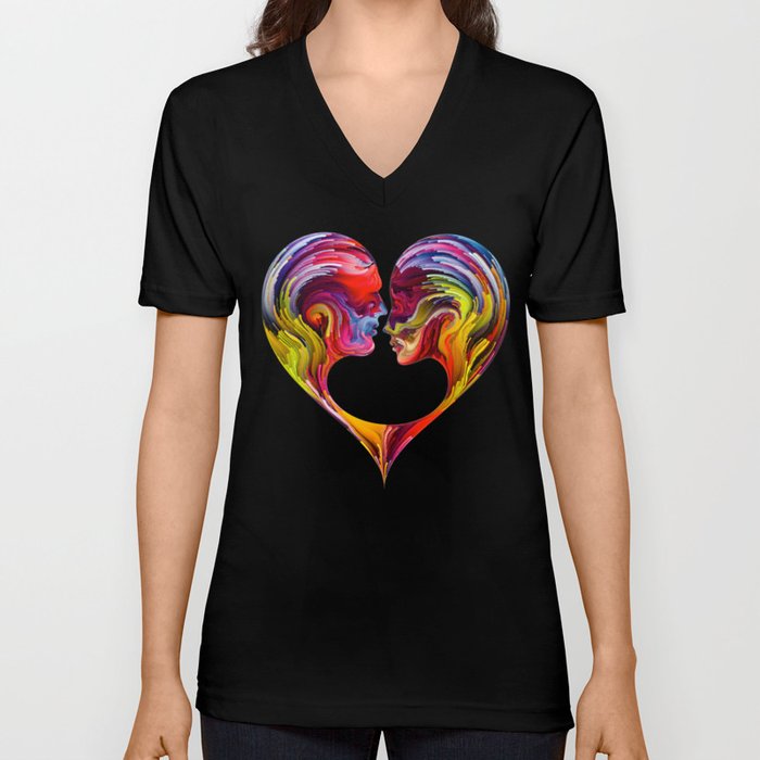 Love in Hues: Heartfelt Radiance, Abstract Art Exploration Journey of Emotion and Radiant Expressio  V Neck T Shirt