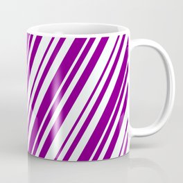 [ Thumbnail: Mint Cream & Purple Colored Stripes Pattern Coffee Mug ]
