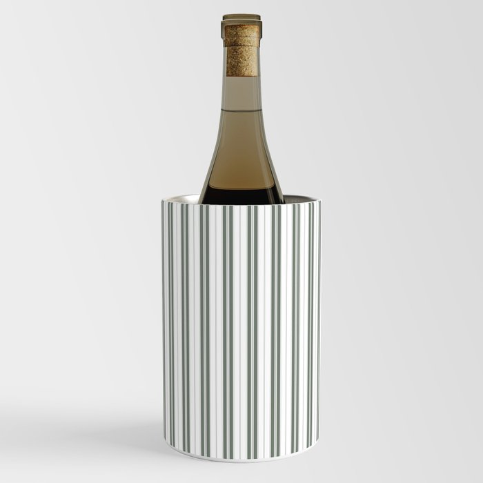 Forest Green and White Narrow Vertical Vintage Provincial French Chateau Ticking Stripe Wine Chiller