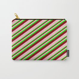[ Thumbnail: Lime, Maroon, and Pink Colored Stripes/Lines Pattern Carry-All Pouch ]