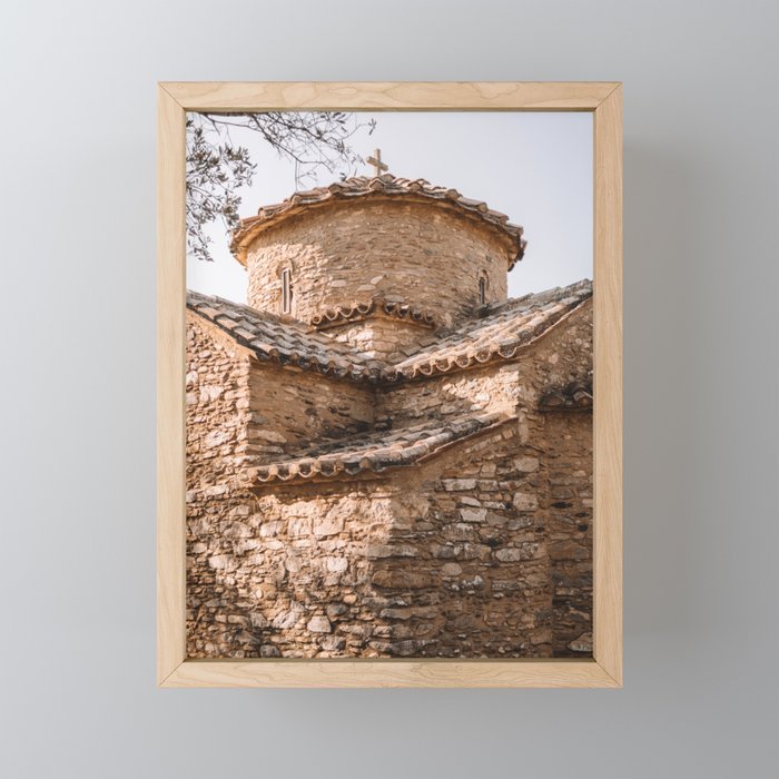 Greek Church in Brown Bricks | Summer Scenery on the Island of Naxos, Greece | European Summer | Travel Photography Framed Mini Art Print