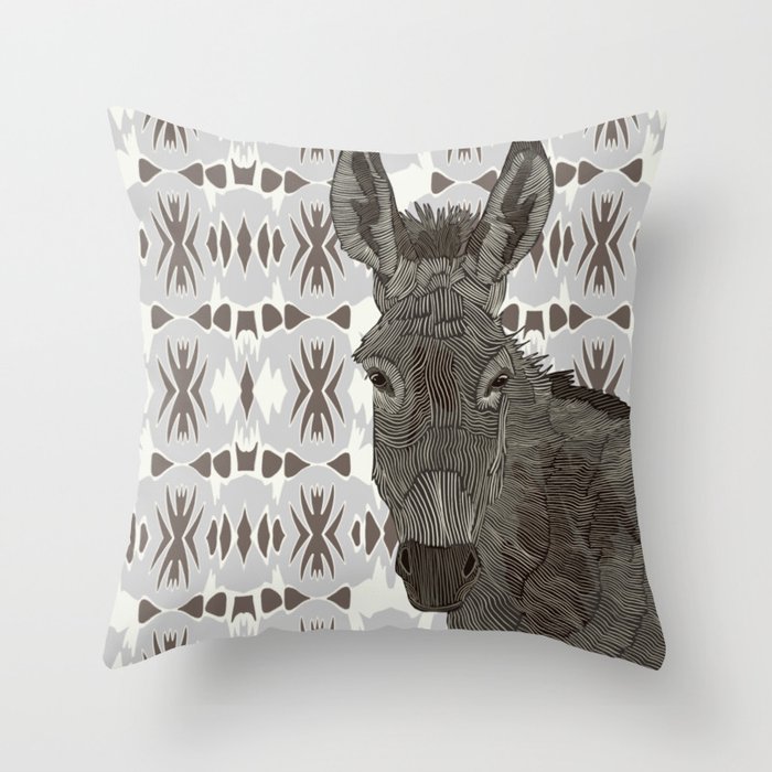Donkey on light brown patterned background Throw Pillow by Suneldesigns