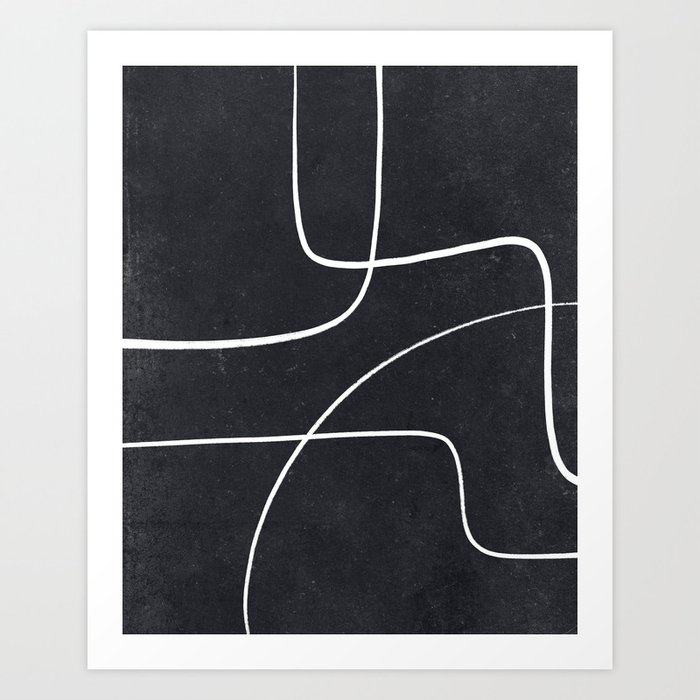 Black and White Abstract Minimalism Sketch Art Print