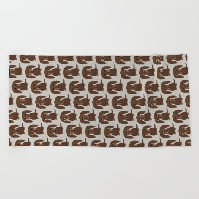 Cute Dog - Longhaired Chocolate Dachshund Cartoon Wiener Dog Beach Towel
