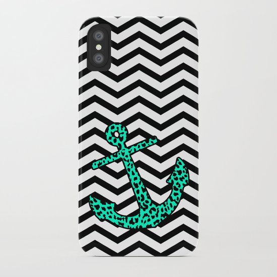 Mint Leopard Chevron Anchor iPhone Case