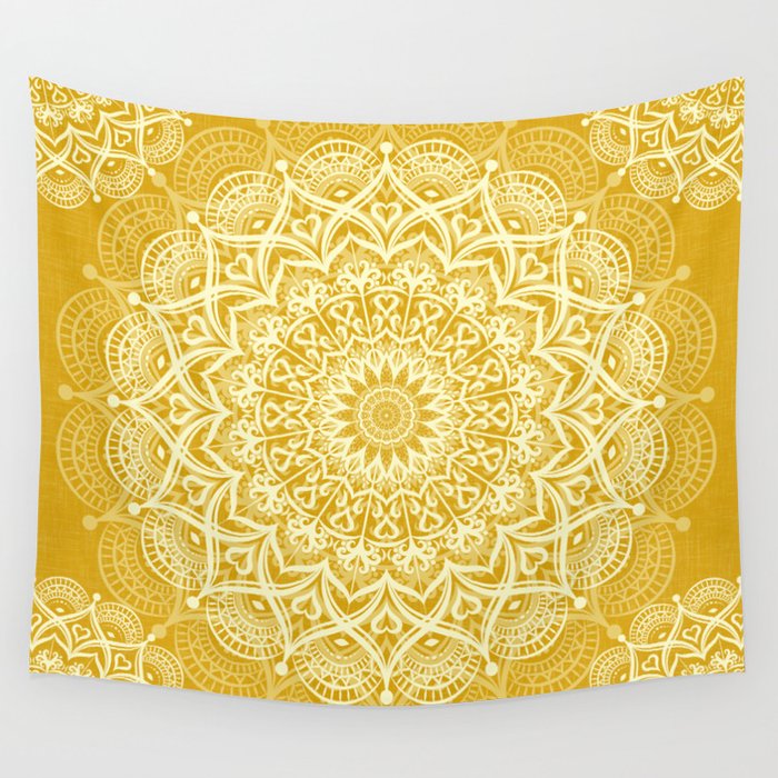 Boho Golden Yellow Mandala Wall Tapestry