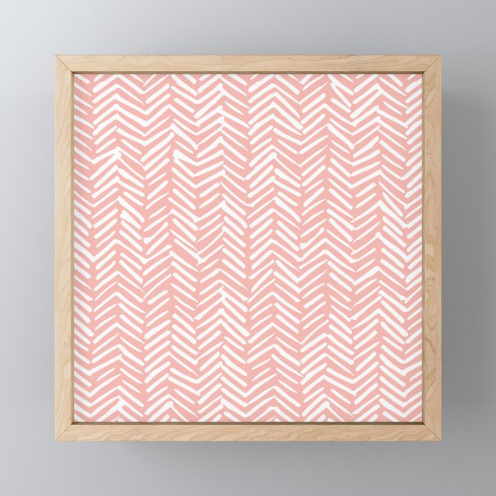 Pink, Boho, Abstract, Herringbone Pattern Framed Mini Art Print