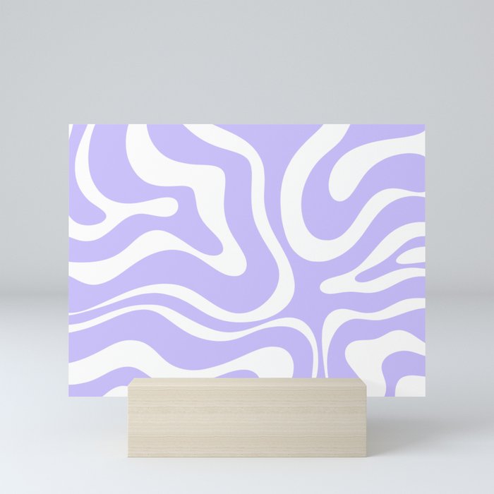 Retro Modern Liquid Swirl Abstract Pattern in Light Purple and White Mini Art Print