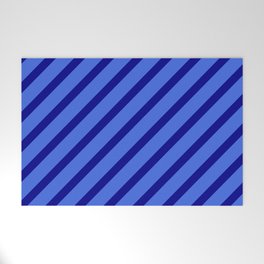 [ Thumbnail: Royal Blue & Dark Blue Colored Stripes Pattern Welcome Mat ]