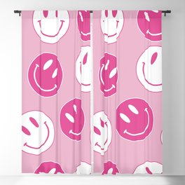 Large Pink and White Smiley Face - Preppy Aesthetic Decor Blackout Curtain