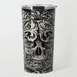 Skull Floral Victorian Flourish Hand Drawn Art Carving Travel Mug