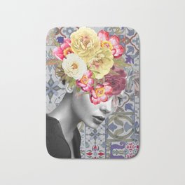 collage art-girl with flowers Bath Mat