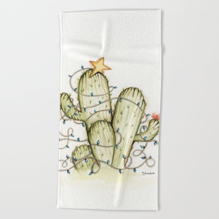 Feliz Navidad Cactus Beach Towel