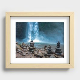 Blue waterfall in Bali with meditation rocks in front Recessed Framed Print