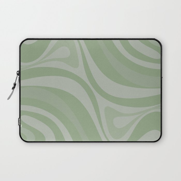 New Groove Retro Swirl Abstract Pattern in Muted Green Laptop Sleeve