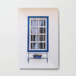 White Window with Cobalt Blue Frame Metal Print