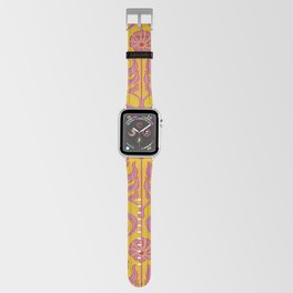 Art Deco Chic: Pink Flowers on Mustard Yellow Apple Watch Band