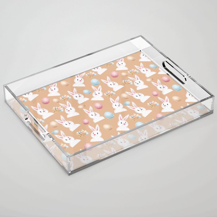 Easter Bunny And Eggs Pattern- Beige  Acrylic Tray