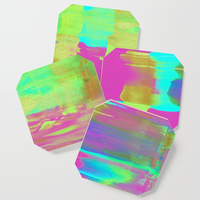 Neon Paint Smear with Magenta, Teal, Lime and Gold Coaster
