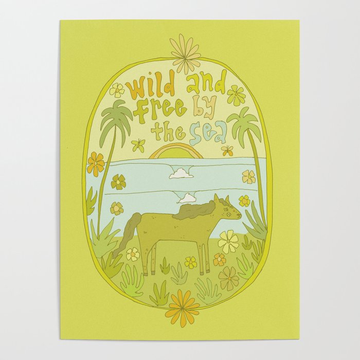 wild horses by the sea // retro surf art by surfy birdy Poster