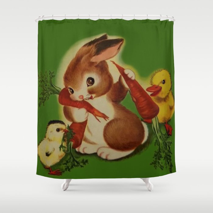 Hungry Little Bunny Vintage Illustration Shower Curtain