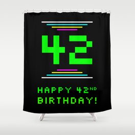 [ Thumbnail: 42nd Birthday - Nerdy Geeky Pixelated 8-Bit Computing Graphics Inspired Look Shower Curtain ]