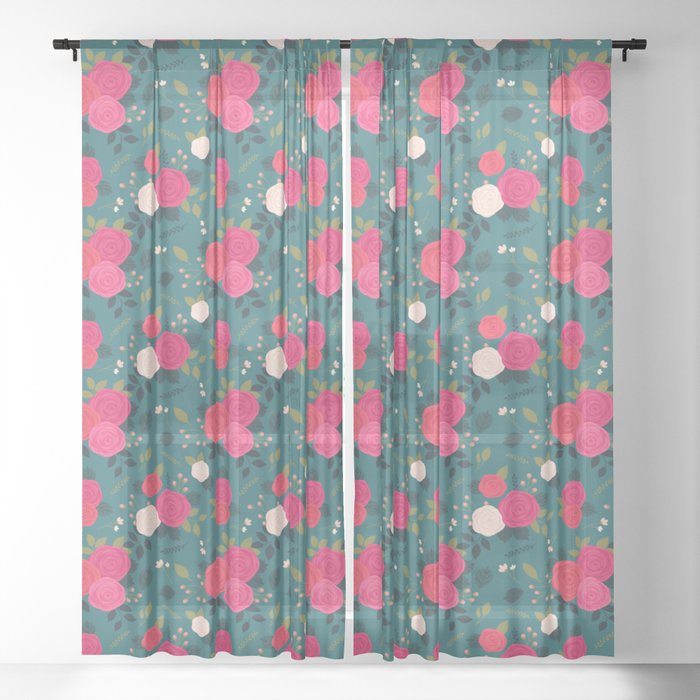 Pretty Ditsy Rose Floral Print Sheer Curtain