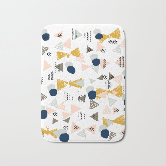 Minimal modern color palette navy gold abstract art painted dots pattern Bath Mat