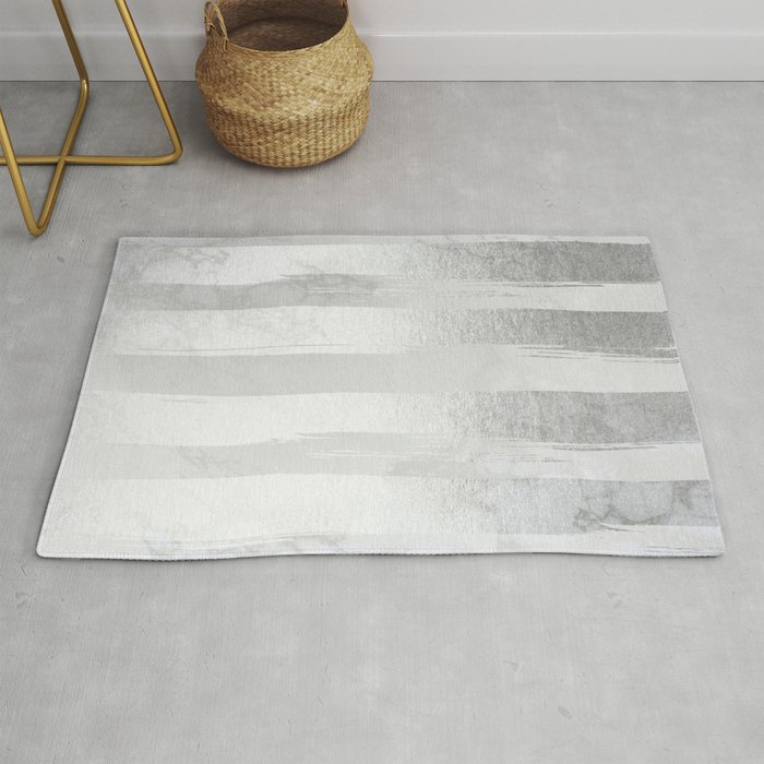 Silver Striped Trendy White Grey Marble III Rug