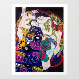 The Virgin Maidens, anemones and lilies floral portray by Gustav Klimt Art Print