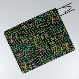 Polynesian Geometric Tapa Cloth - Black Picnic Blanket