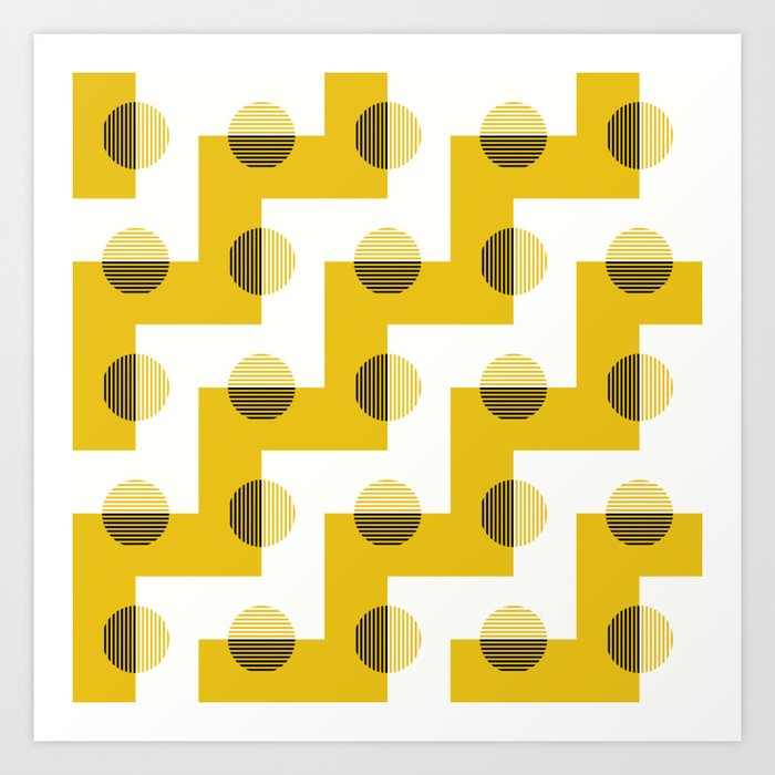 Geometric Zig Zags & Circles Horizon Pattern 6 - Sun shine Yellow Art Print