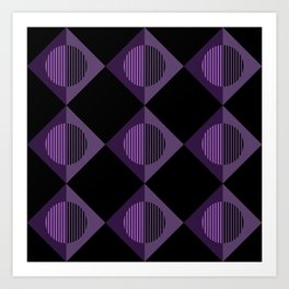 Purple Aubergine Geometric Moons & Triangles - Horizons Series Art Print