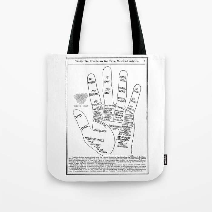 Black and White Vintage Palmistry Illustration Tote Bag