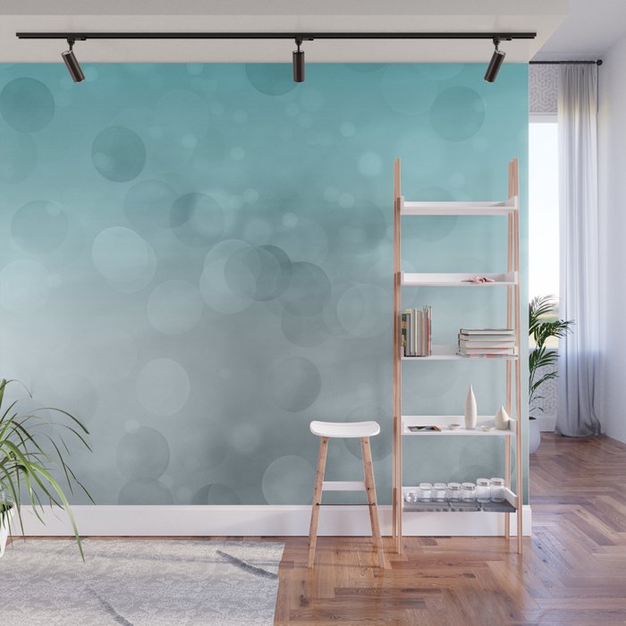 Aqua Turquoise Grey Soft Gradient Bokeh Lights Wall Mural