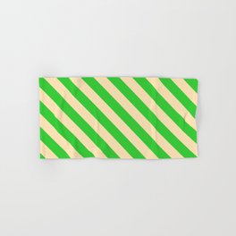 [ Thumbnail: Lime Green & Beige Colored Stripes Pattern Hand & Bath Towel ]
